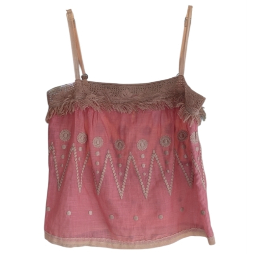 Mamma Mia Rebecca Taylor 2 Pink Fairy Cottagecore Tank Top Embroidered Fringe